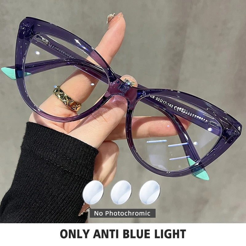 BLMUSA Women Stylish Cat Eye Photochromic Frame Computer Anti Blue Ray Reading Glasses Customizable Prescription Myopia Glasses