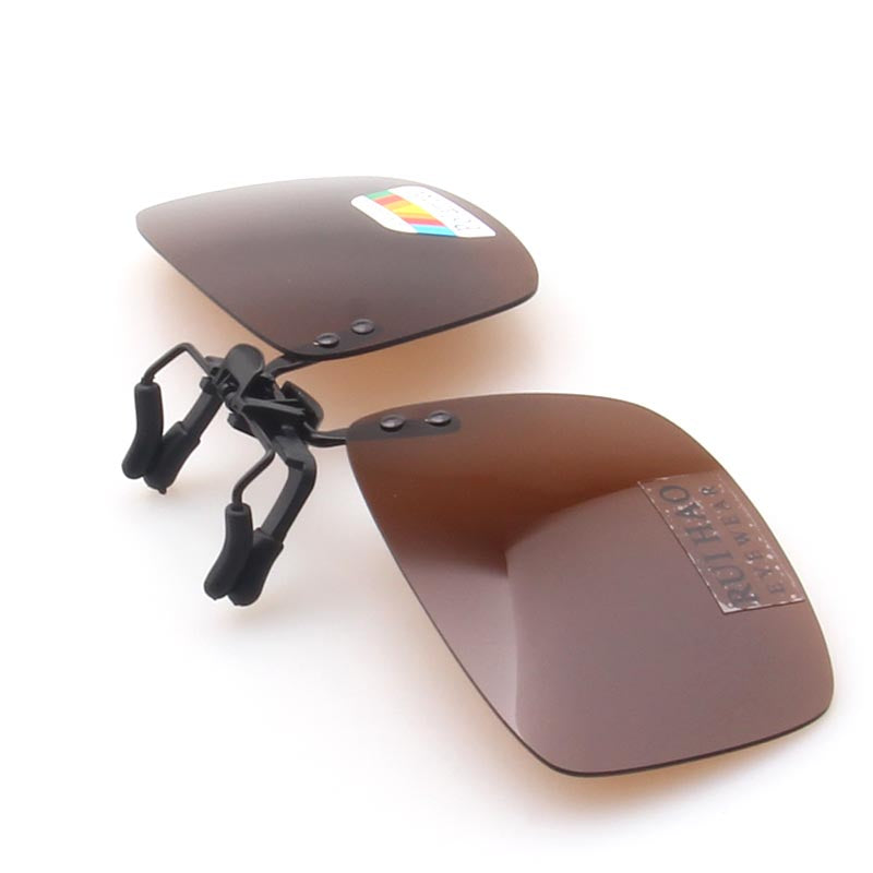 Side view of polarized clip-on sunglasses with lightweight frame