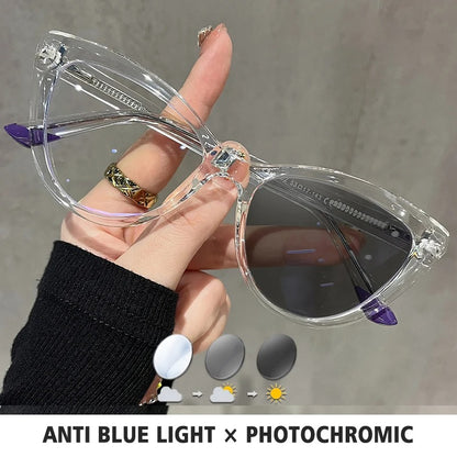 BLMUSA Women Stylish Cat Eye Photochromic Frame Computer Anti Blue Ray Reading Glasses Customizable Prescription Myopia Glasses