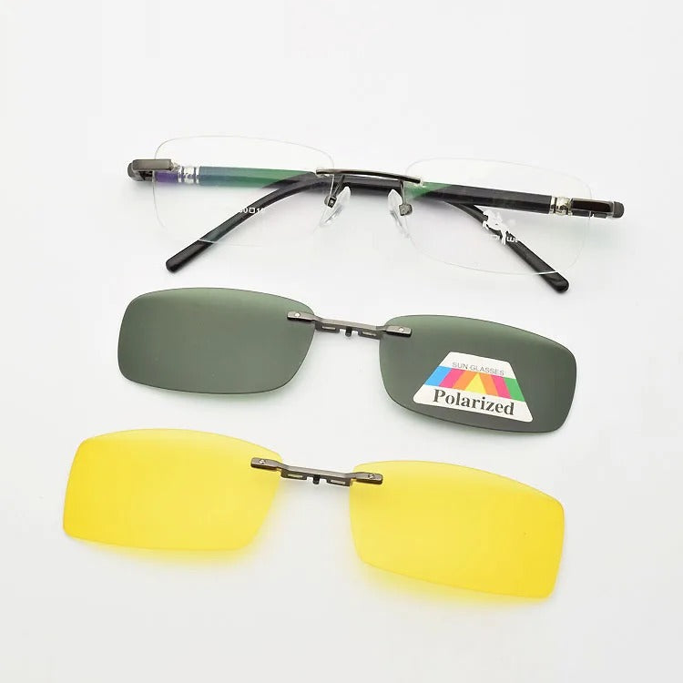 Rimless Glasses Eyeglasses Small Optical Spectacles Yellow Night Vision Goggles Magnetic Polarized Sunglasses Clip UV400 Goggles