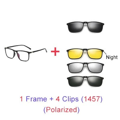 Ralferty Magnetic Sunglasses Men 5 In 1 Polarized Clip On Sunglass Women Square Sunglases Ultra-Light Night Vision Glasses A8804