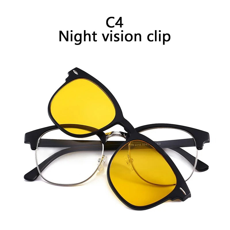 2 In 1 2218A Magnetic Polarized Clip On Sunglasses Women Men Classic Plastic Frame Night Vision Driving Sunglasses UV400