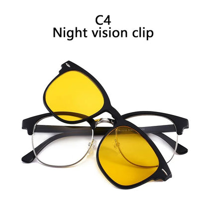 2 In 1 2218A Magnetic Polarized Clip On Sunglasses Women Men Classic Plastic Frame Night Vision Driving Sunglasses UV400