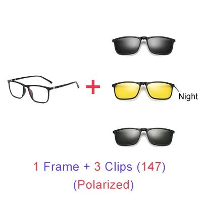 Ralferty Magnetic Sunglasses Men 5 In 1 Polarized Clip On Sunglass Women Square Sunglases Ultra-Light Night Vision Glasses A8804