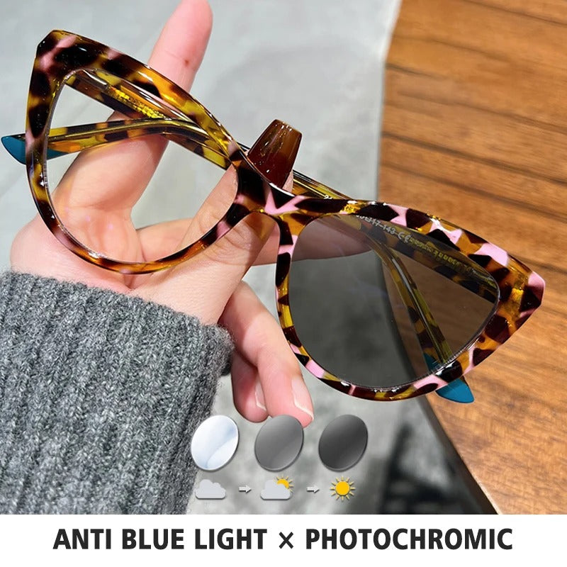 BLMUSA Women Stylish Cat Eye Photochromic Frame Computer Anti Blue Ray Reading Glasses Customizable Prescription Myopia Glasses