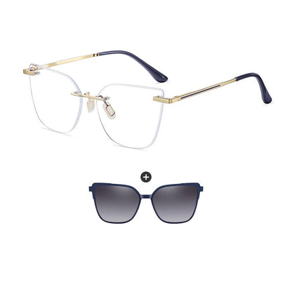 KANDREA Women's Magnetic Clip On Glasses Frame Ultra-light Fashion Rimless Polarized Sunglasses Anti-Blue Light Eyewear 7105