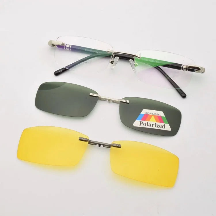 Rimless Glasses Eyeglasses Small Optical Spectacles Yellow Night Vision Goggles Magnetic Polarized Sunglasses Clip UV400 Goggles