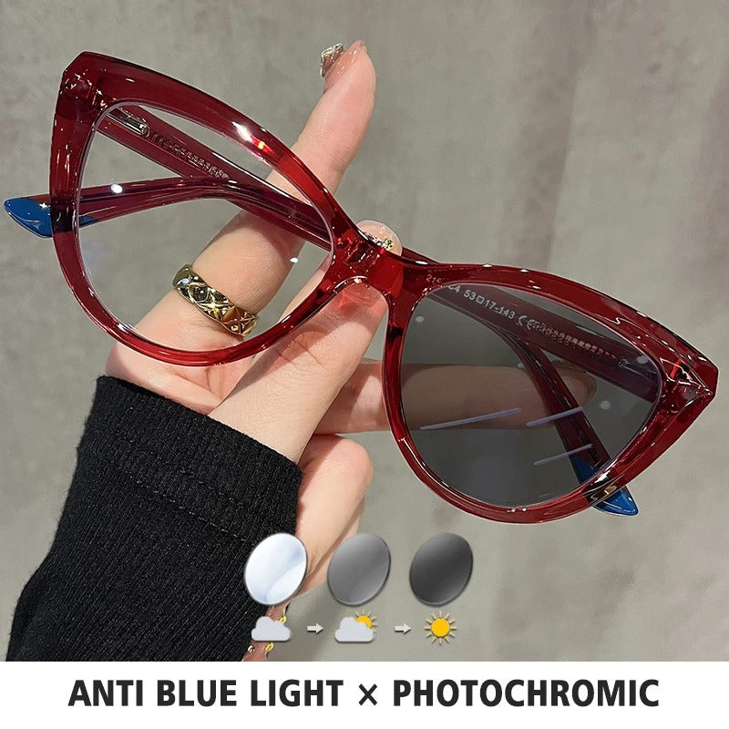 BLMUSA Women Stylish Cat Eye Photochromic Frame Computer Anti Blue Ray Reading Glasses Customizable Prescription Myopia Glasses