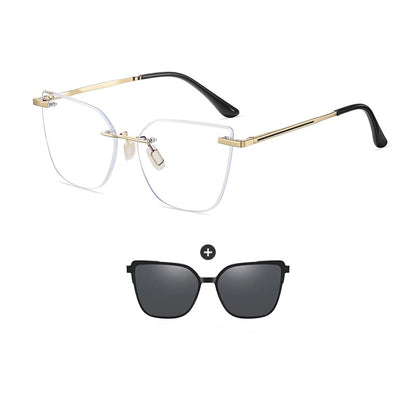 KANDREA Women's Magnetic Clip On Glasses Frame Ultra-light Fashion Rimless Polarized Sunglasses Anti-Blue Light Eyewear 7105