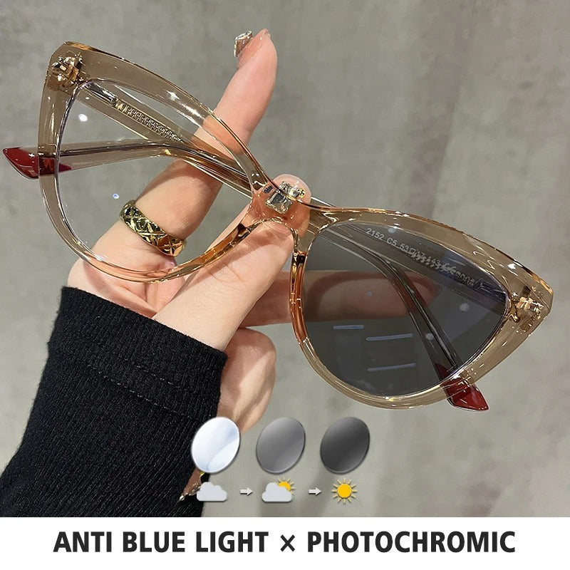 BLMUSA Women Stylish Cat Eye Photochromic Frame Computer Anti Blue Ray Reading Glasses Customizable Prescription Myopia Glasses