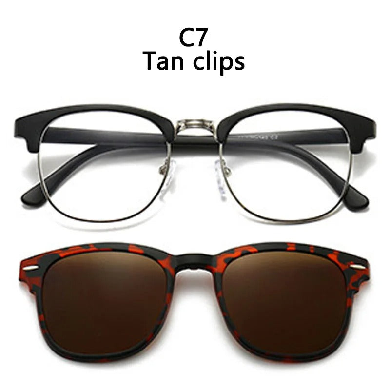 2 In 1 2218A Magnetic Polarized Clip On Sunglasses Women Men Classic Plastic Frame Night Vision Driving Sunglasses UV400