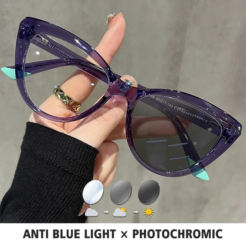 BLMUSA Women Stylish Cat Eye Photochromic Frame Computer Anti Blue Ray Reading Glasses Customizable Prescription Myopia Glasses