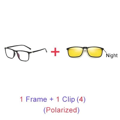 Ralferty Magnetic Sunglasses Men 5 In 1 Polarized Clip On Sunglass Women Square Sunglases Ultra-Light Night Vision Glasses A8804
