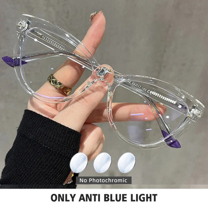 BLMUSA Women Stylish Cat Eye Photochromic Frame Computer Anti Blue Ray Reading Glasses Customizable Prescription Myopia Glasses