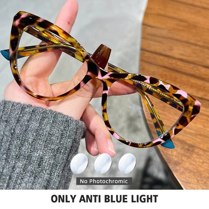BLMUSA Women Stylish Cat Eye Photochromic Frame Computer Anti Blue Ray Reading Glasses Customizable Prescription Myopia Glasses