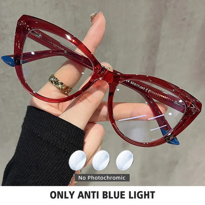 BLMUSA Women Stylish Cat Eye Photochromic Frame Computer Anti Blue Ray Reading Glasses Customizable Prescription Myopia Glasses