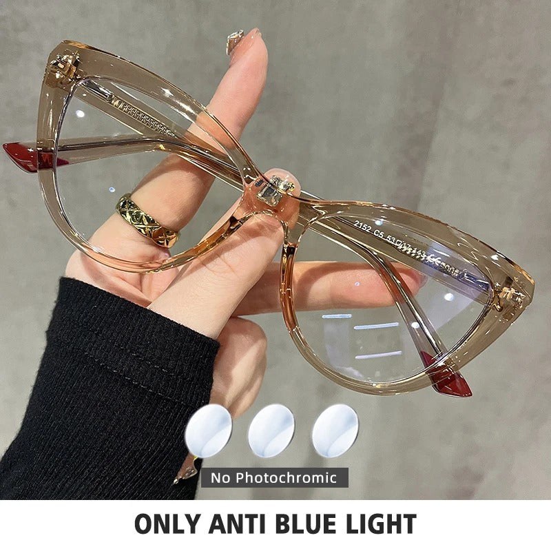 BLMUSA Women Stylish Cat Eye Photochromic Frame Computer Anti Blue Ray Reading Glasses Customizable Prescription Myopia Glasses