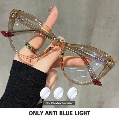 BLMUSA Women Stylish Cat Eye Photochromic Frame Computer Anti Blue Ray Reading Glasses Customizable Prescription Myopia Glasses