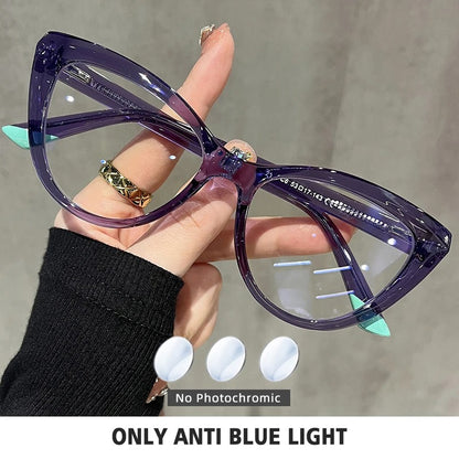 BLMUSA Women Stylish Cat Eye Photochromic Frame Computer Anti Blue Ray Reading Glasses Customizable Prescription Myopia Glasses