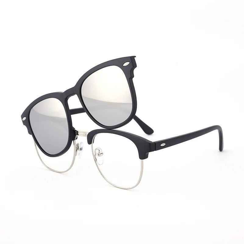 2 In 1 2218A Magnetic Polarized Clip On Sunglasses Women Men Classic Plastic Frame Night Vision Driving Sunglasses UV400
