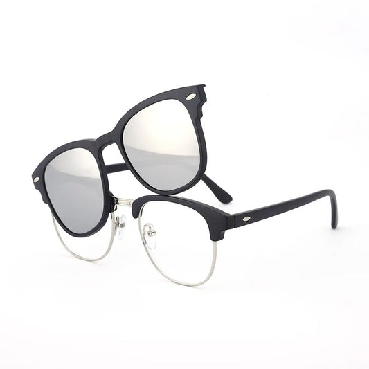 2 In 1 2218A Magnetic Polarized Clip On Sunglasses Women Men Classic Plastic Frame Night Vision Driving Sunglasses UV400