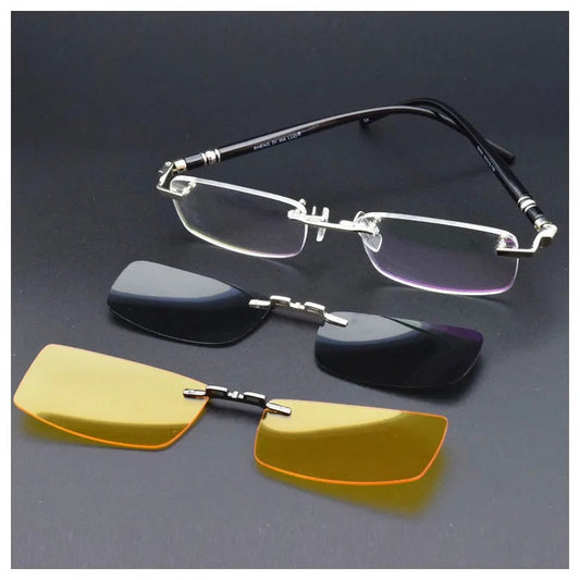 Rimless Glasses Eyeglasses Small Optical Spectacles Yellow Night Vision Goggles Magnetic Polarized Sunglasses Clip UV400 Goggles
