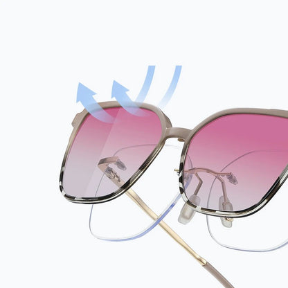 KANDREA Women's Magnetic Clip On Glasses Frame Ultra-light Fashion Rimless Polarized Sunglasses Anti-Blue Light Eyewear 7105