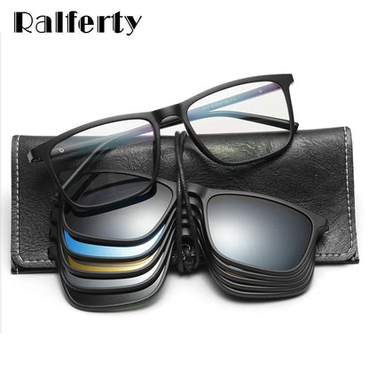 Ralferty Magnetic Sunglasses Men 5 In 1 Polarized Clip On Sunglass Women Square Sunglases Ultra-Light Night Vision Glasses A8804