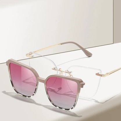 KANDREA Women's Magnetic Clip On Glasses Frame Ultra-light Fashion Rimless Polarized Sunglasses Anti-Blue Light Eyewear 7105