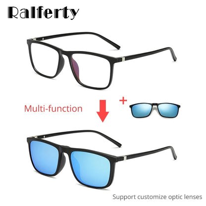 Ralferty Magnetic Sunglasses Men 5 In 1 Polarized Clip On Sunglass Women Square Sunglases Ultra-Light Night Vision Glasses A8804