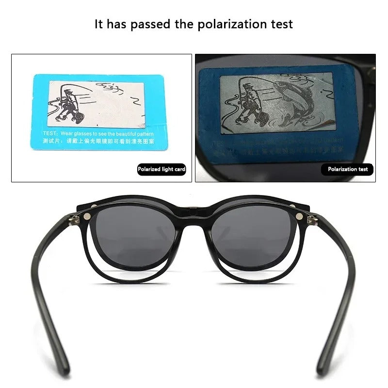 6 In 1 Men Women Polarized Optical Magnetic Sunglasses Clip on Magnet Prescription Round Frame Myopia PC Glasses Frame