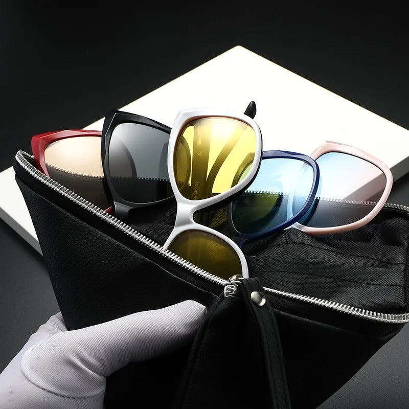 Eyeglasses Frame Women With 5 PCS Clip On Polarized Sunglasses Spectacle Magnetic Glasses Male UV400 Eyeglasses 2328D