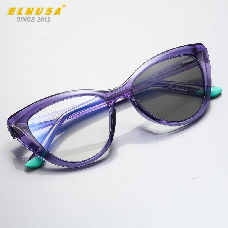 BLMUSA Women Stylish Cat Eye Photochromic Frame Computer Anti Blue Ray Reading Glasses Customizable Prescription Myopia Glasses