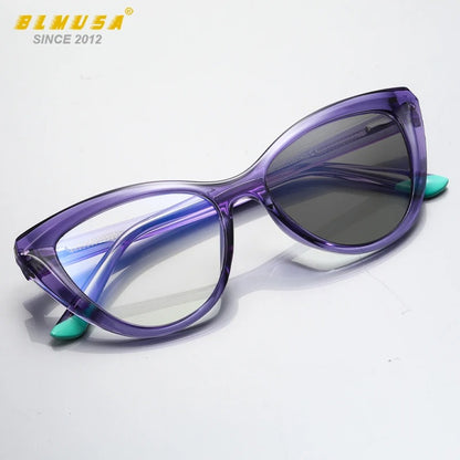 BLMUSA Women Stylish Cat Eye Photochromic Frame Computer Anti Blue Ray Reading Glasses Customizable Prescription Myopia Glasses