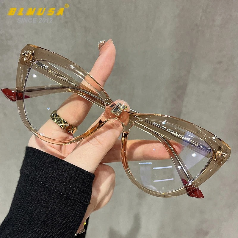 BLMUSA Women Stylish Cat Eye Photochromic Frame Computer Anti Blue Ray Reading Glasses Customizable Prescription Myopia Glasses
