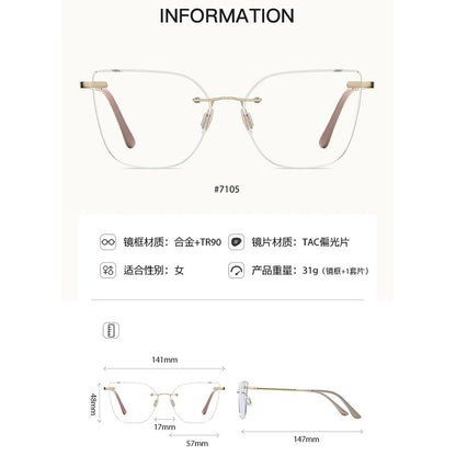 KANDREA Women's Magnetic Clip On Glasses Frame Ultra-light Fashion Rimless Polarized Sunglasses Anti-Blue Light Eyewear 7105