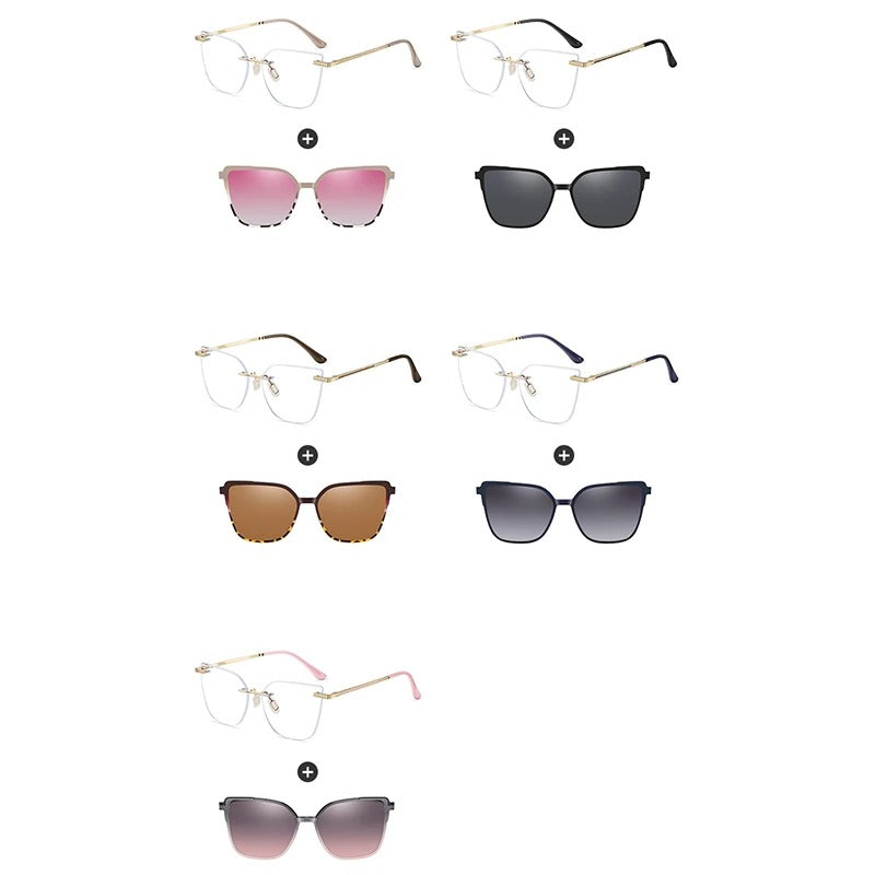 KANDREA Women's Magnetic Clip On Glasses Frame Ultra-light Fashion Rimless Polarized Sunglasses Anti-Blue Light Eyewear 7105