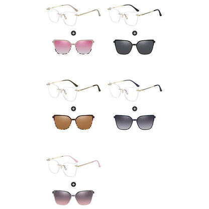 KANDREA Women's Magnetic Clip On Glasses Frame Ultra-light Fashion Rimless Polarized Sunglasses Anti-Blue Light Eyewear 7105