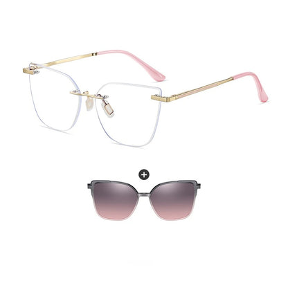 KANDREA Women's Magnetic Clip On Glasses Frame Ultra-light Fashion Rimless Polarized Sunglasses Anti-Blue Light Eyewear 7105