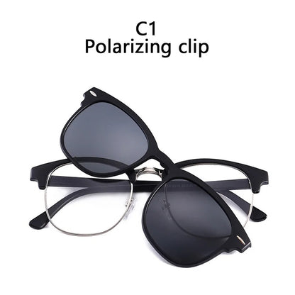 2 In 1 2218A Magnetic Polarized Clip On Sunglasses Women Men Classic Plastic Frame Night Vision Driving Sunglasses UV400