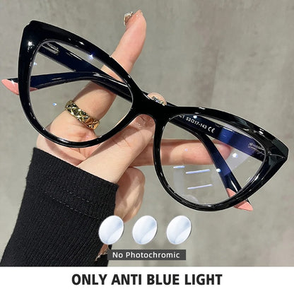 BLMUSA Women Stylish Cat Eye Photochromic Frame Computer Anti Blue Ray Reading Glasses Customizable Prescription Myopia Glasses