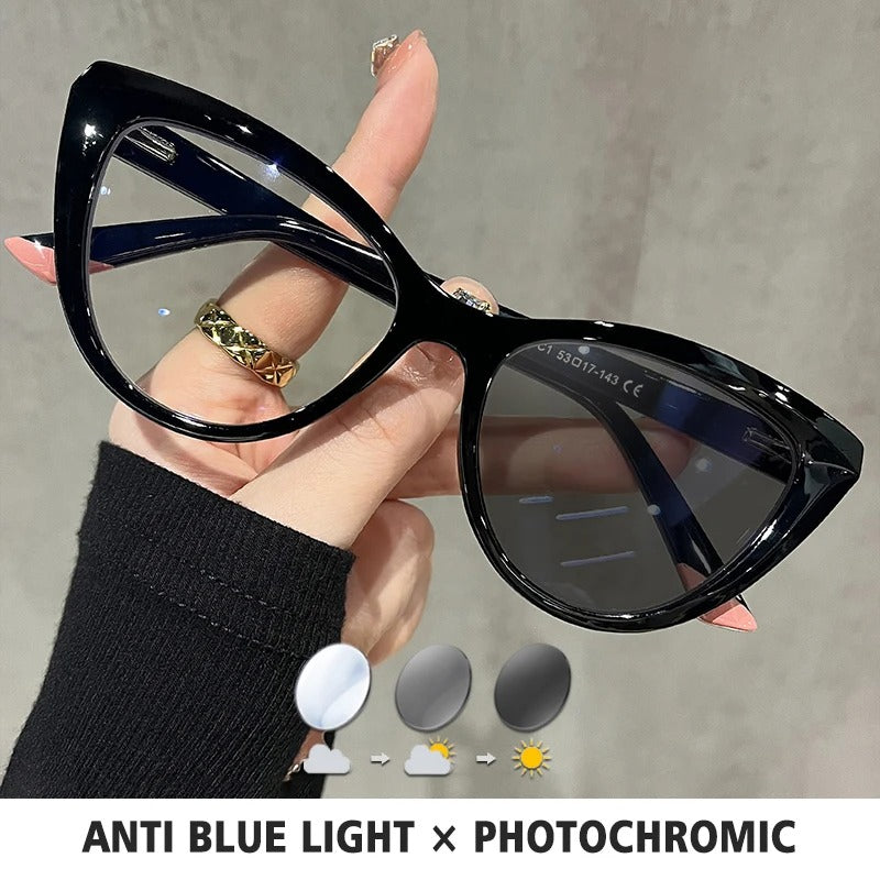 BLMUSA Women Stylish Cat Eye Photochromic Frame Computer Anti Blue Ray Reading Glasses Customizable Prescription Myopia Glasses