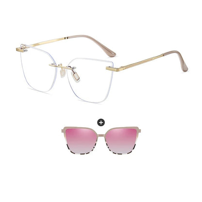 KANDREA Women's Magnetic Clip On Glasses Frame Ultra-light Fashion Rimless Polarized Sunglasses Anti-Blue Light Eyewear 7105