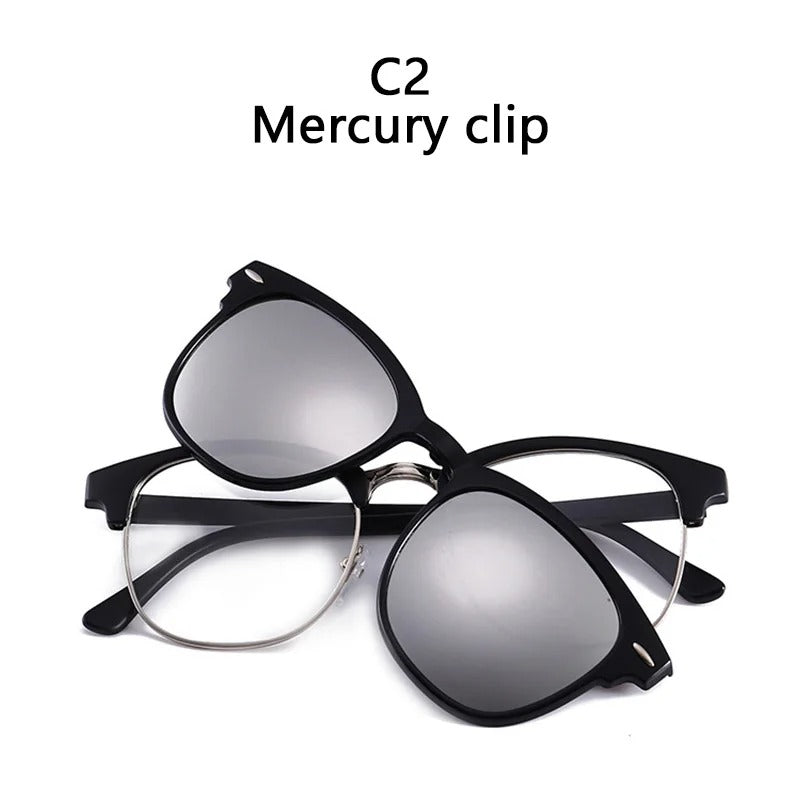 2 In 1 2218A Magnetic Polarized Clip On Sunglasses Women Men Classic Plastic Frame Night Vision Driving Sunglasses UV400