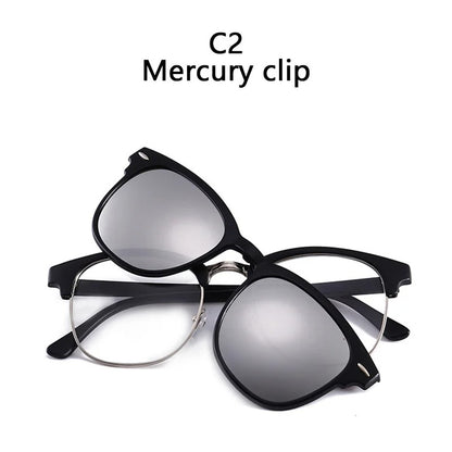 2 In 1 2218A Magnetic Polarized Clip On Sunglasses Women Men Classic Plastic Frame Night Vision Driving Sunglasses UV400