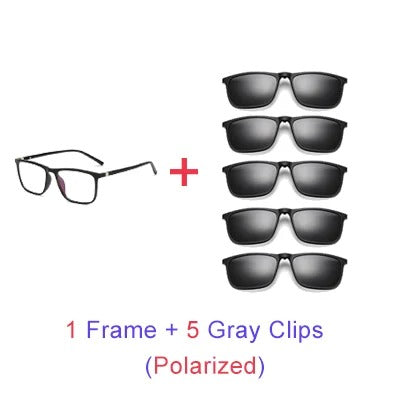 Ralferty Magnetic Sunglasses Men 5 In 1 Polarized Clip On Sunglass Women Square Sunglases Ultra-Light Night Vision Glasses A8804